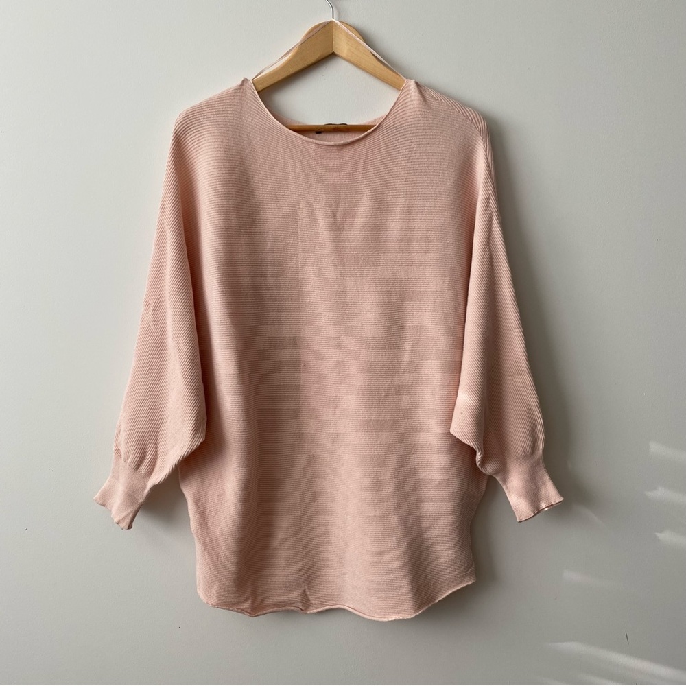 Suzy Shier Ribbed Batwing Bateau Neck Pullover Sweater Ballet Pink Medium
